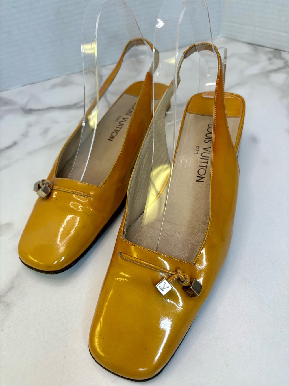 Louis Vuitton Vintage Square-Toe Patent Leather /Vernis Slingback Flats - Sz 38
